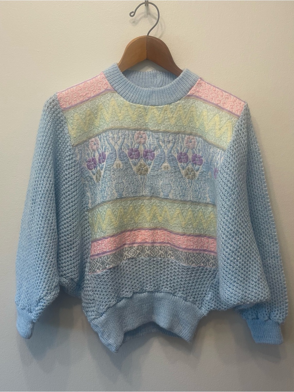 70s Hand Knit Pastel Dolman Sleeve Sweater XS-S